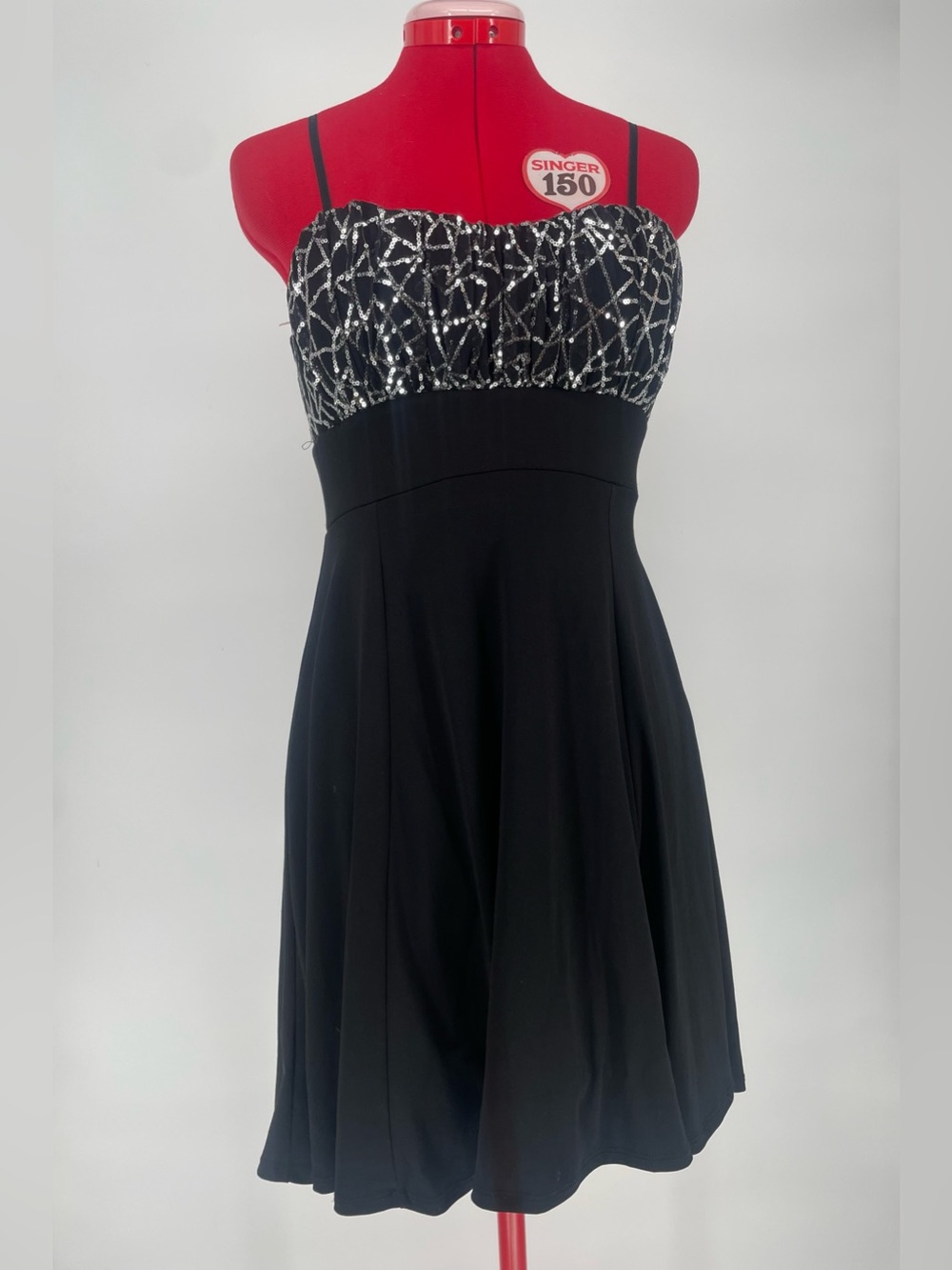 Y2K Black & Silver Sequined Mini Party Dress SNAP Brand Gathered Bust